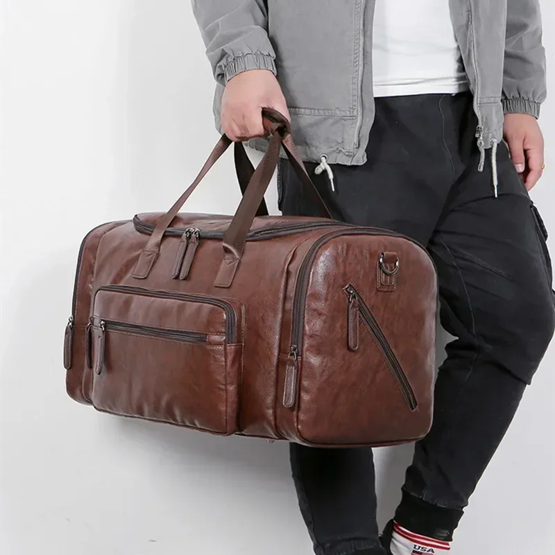 Large Capacity Business Men Travel Handbags Retro PU Leather Travel Luggage Pack Outdoor Shoulder Travel Bag For Male duffle bag