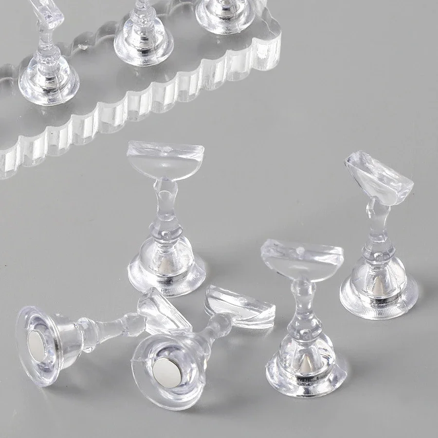 10Pcs Transparent Nail Stand Tips Holders Chess Shaped DIY Magnetic Training Practice Display Manicure Nail Tool