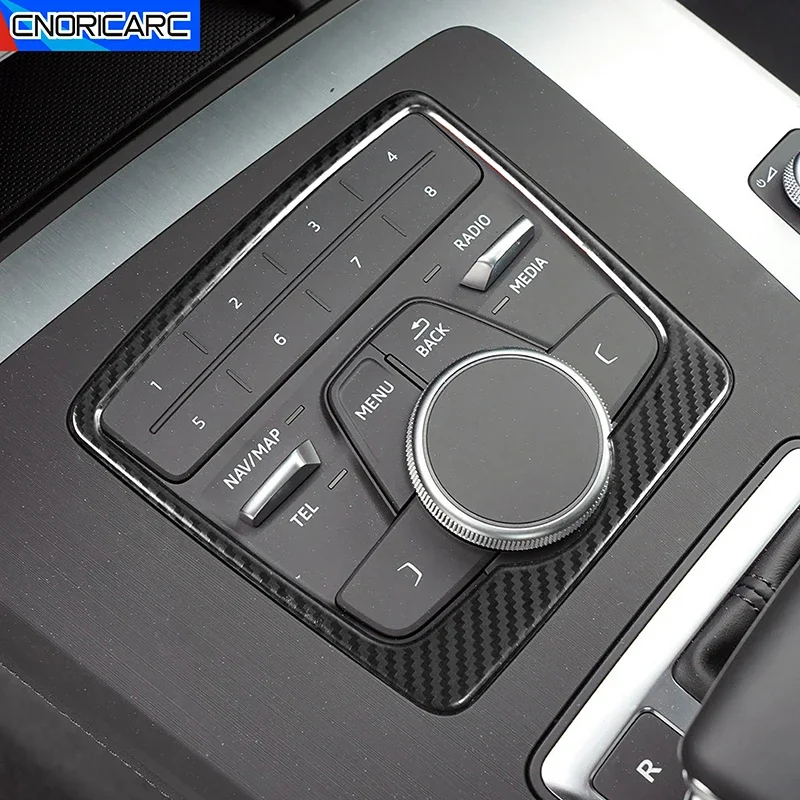 Carbon Fiber Color Car Console Gear Shift Frame Multimedia Buttons Decoration Trim For Audi Q5 FY 2017-2022 Interior Accessories