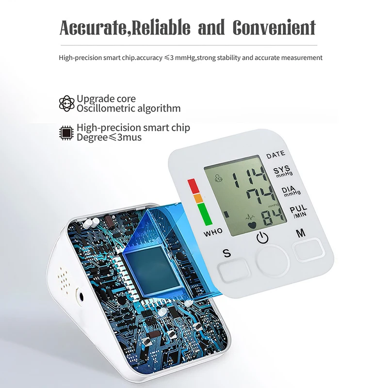 Blood Pressure Monitor Upper Arm Automatic Tonometer Digital Blood Pressure Meter BP Medical Sphygmomanometer Pulse