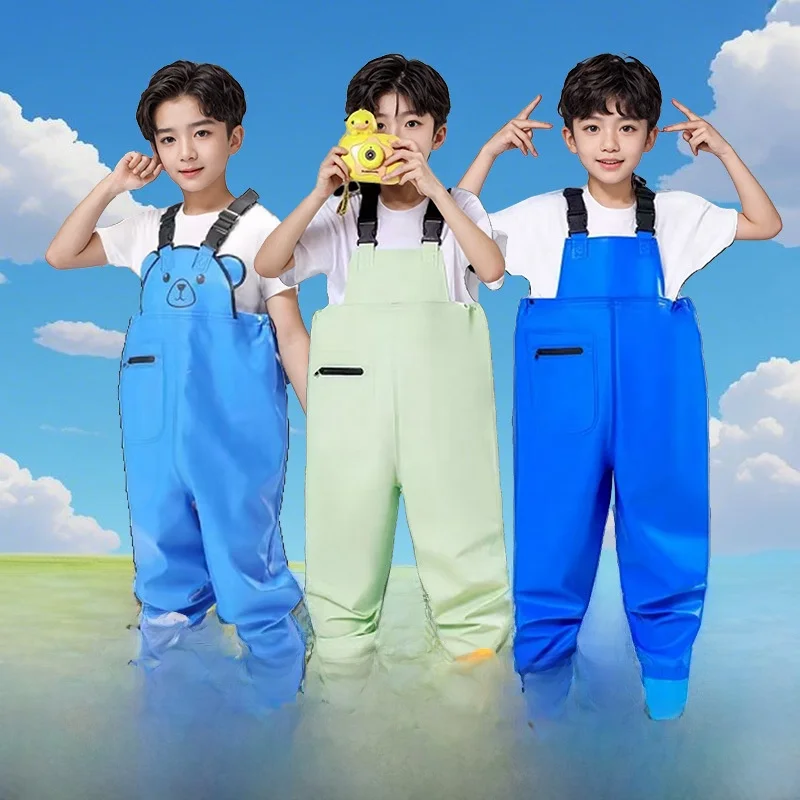 children's-overall-waterproof-rain-boots-suit-for-beach-fishing-outdoor-activities-unisex-long-pants-pvc-material