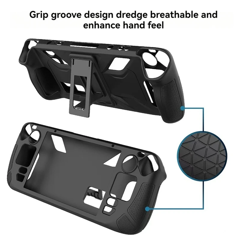 For Protective Case-Anti-Fall,Anti-Slip,Soft Silicone Cover+Folding Stand Game Console Accessories Black-ABFB