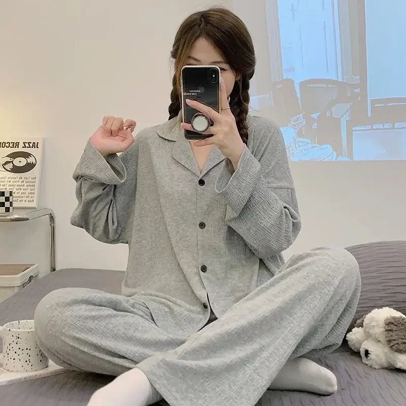 2023 New Pajamas Women's Spring Autumn Long Sleeve Loungewear Student Dormitory Can Wear Homewear Sets Cotton Loose Nightwear