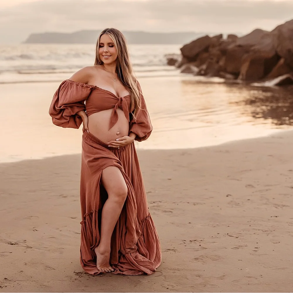 Elegantes Umstandskleid für Fotoshootings, Spitzenstickerei, Chiffon-Schwangerschaftskleid mit Umstandskleid für schwangere Frauen