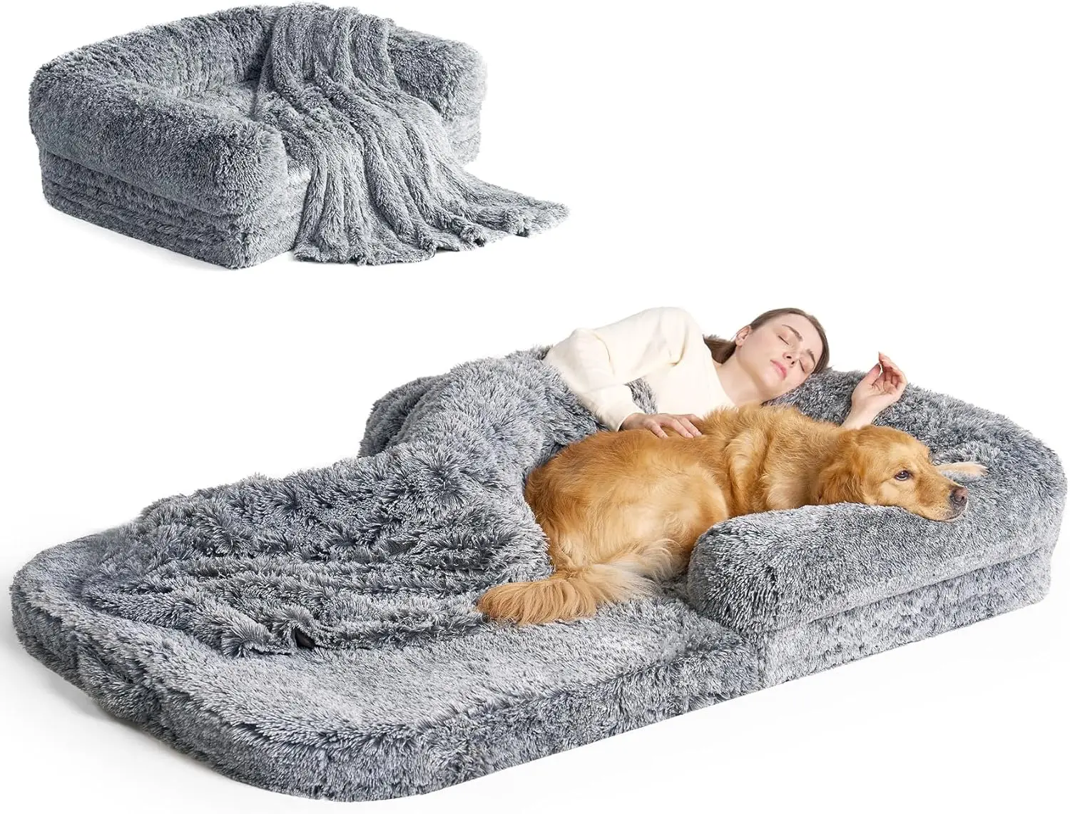 

Foldable Orthopedic Dog Bed 72'x44'x11', Waterproof Faux Fur Pet Couch with Non-Slip Bottom, Grey