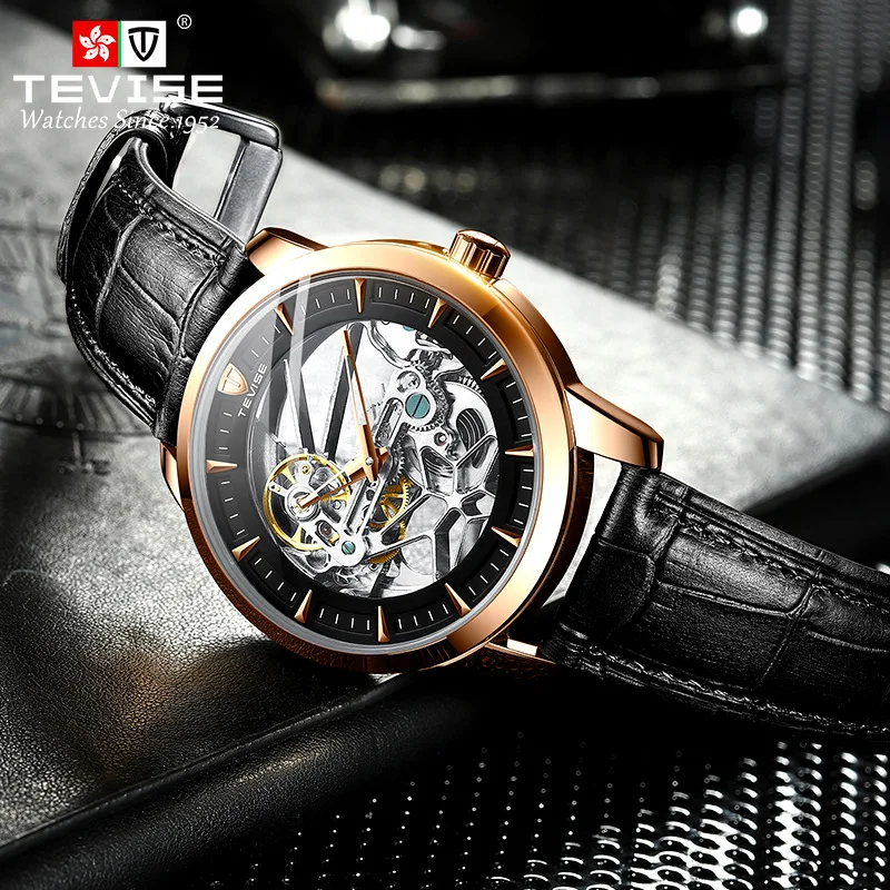 official-websiteTevise New Movement 's Leather Belt Mechanical Watch Waterproof Hollow out Fashion Men's Wat