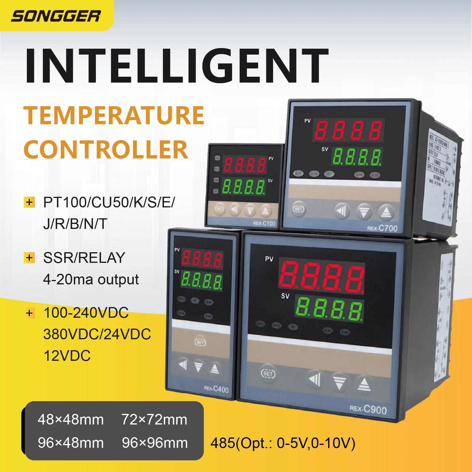 Digital Temp Thermostat REX-C100 C400 C700 C900 PID Temperature Controller with Solid State Relay Output