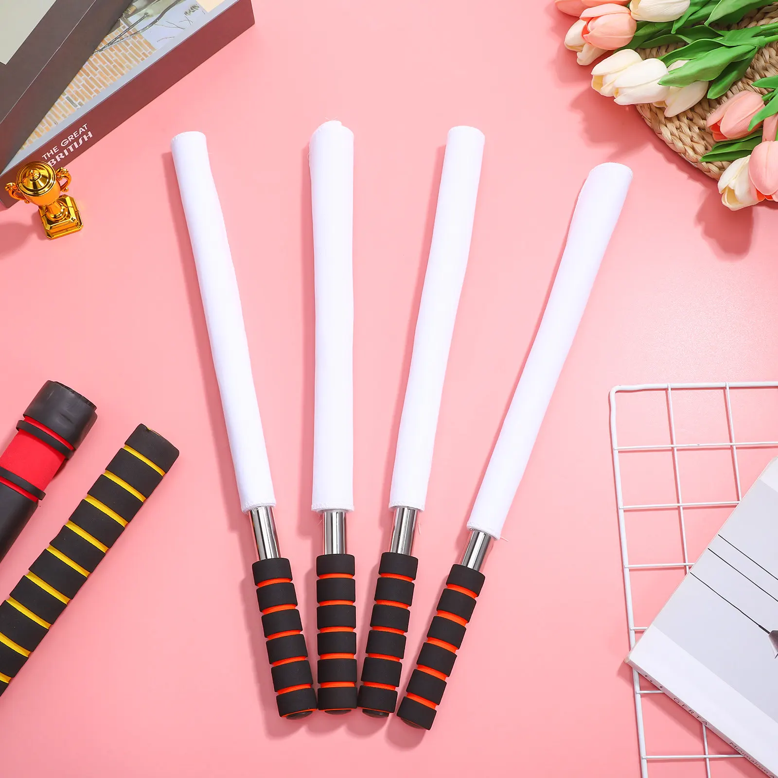 

4Pcs Sports Referee Flags Set High-Visibility Solid Color Waterproof Fabric Stainless Steel Pole Comfort Grip for Track Field