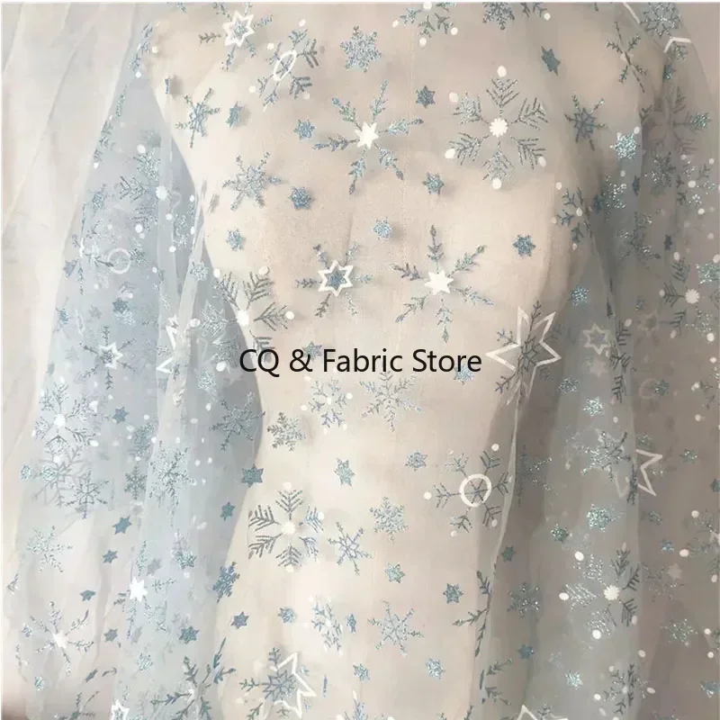 Fiocco di neve azzurro Stella a cinque punte Tessuto a rete abbronzante Gonna da donna decorata a mano fai-da-te Abbigliamento per bambole
