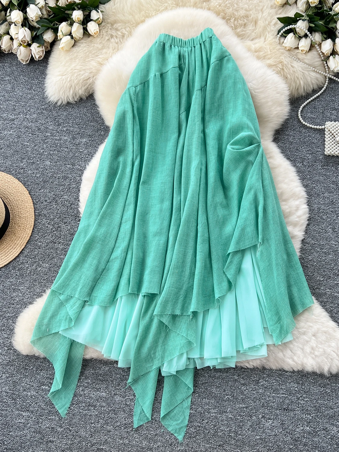 

een Asymmetrical Mid-Length A-Line Skirt Women's Design Sensation Summer 2025 High Waist Slimming Commute Sle Korean Version