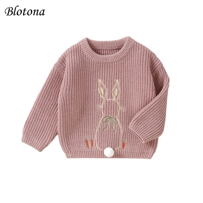 

Blotona Toddler Baby Boy Girl Easter Sweater, Bunny Embroidery Pattern Long Sleeve Round Neck Knitwear Pullover Casual Tops