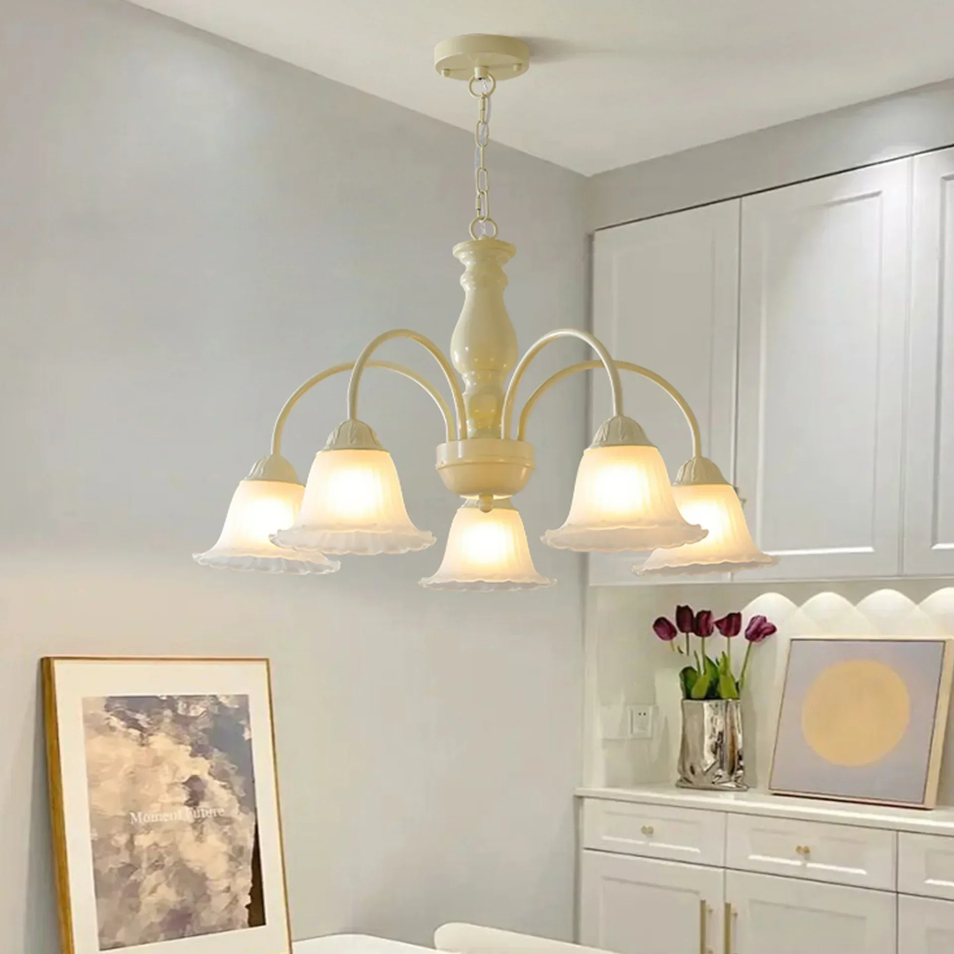 

French Rural Living Room Pendant Lamp American Rural Retro Study Dining Bedroom Main Lamp European Cream Wind Ceiling Lights