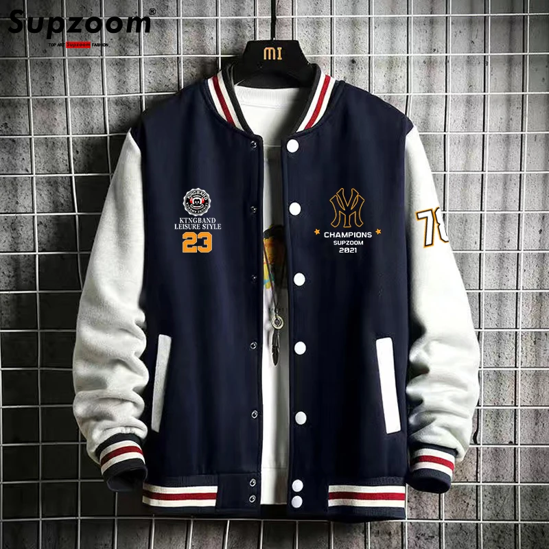 Supzoom 2023 New Arrival Letter Rib Sleeve Cotton Fashion Logo Single Breasted Casual Bomber Baseball Jacket Loose Cardigan Coat