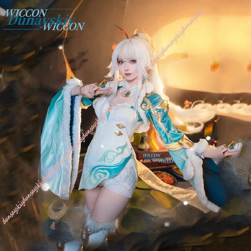 Genshin Impact Zibai Cosplay Full Set Wig Shoes Accessories Embroidered Dress suits Halloween Women's Party Costume view 5