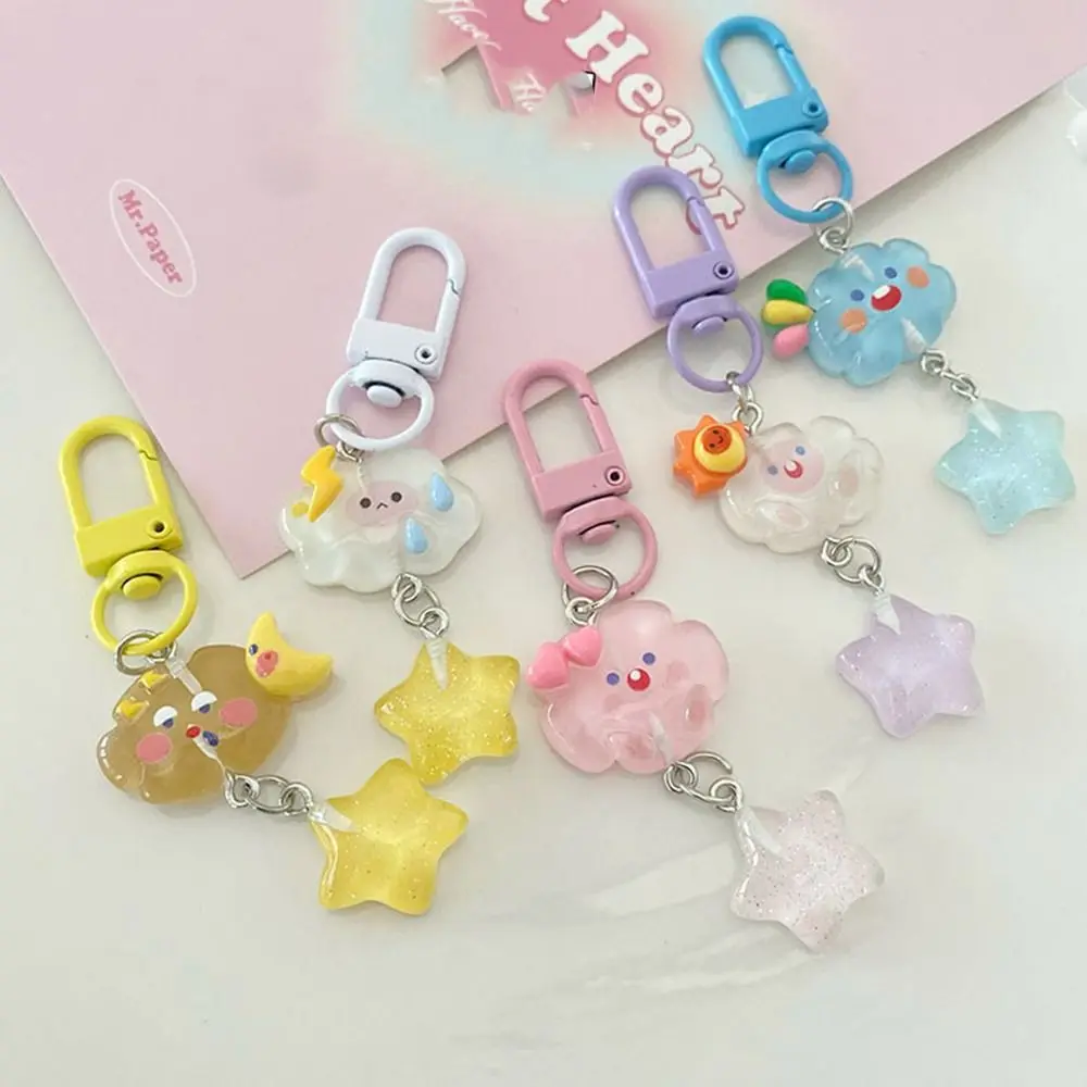 Little Fresh Star Starry Clouds Keychain, anel chave de resina, cintilação fina, presentes da atividade, acessórios do saco