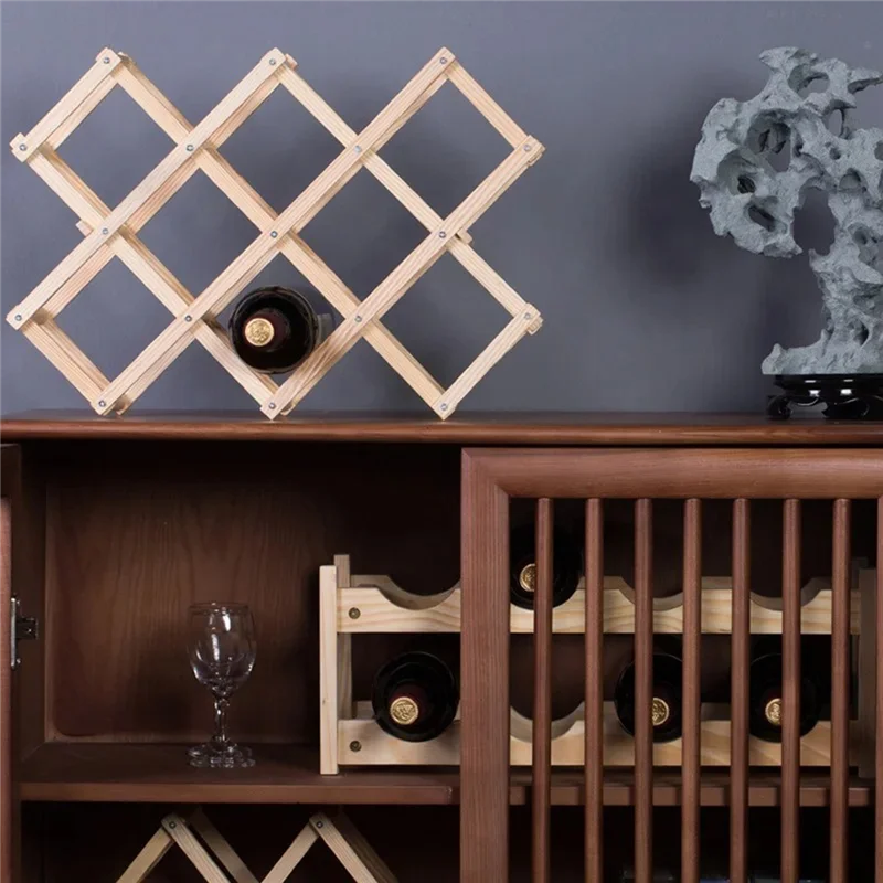 ABDJ-Wine Storage Shelves 10 Bottle Capacity Stackable Wooden Design For Home Bar Cabinet Utensil Tool Space Saving