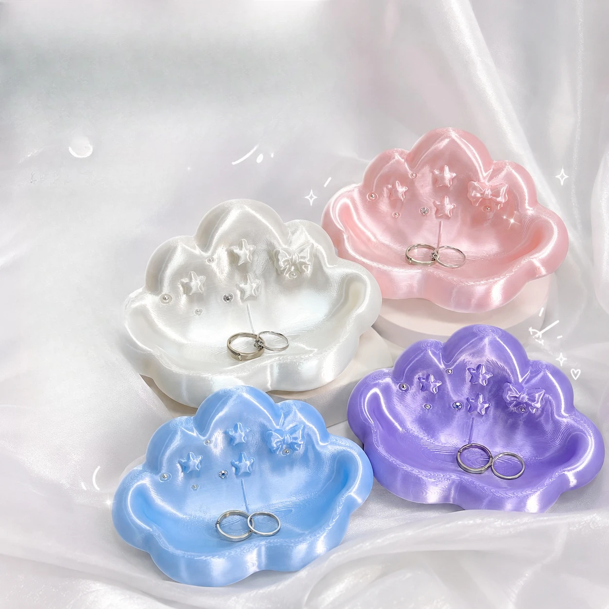 Original Design Exquisite Cloud Jewelry Box Fairy Style Rhinestone Pearl Vanity Accessory Storage 3D Printed