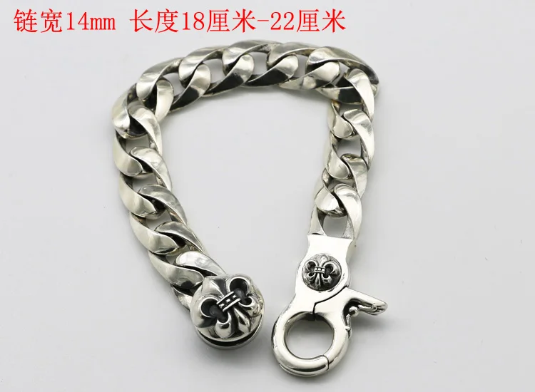 Trendy Scout Flower Boat Anchor Thai Silver Heavy Bracelet Men's Vintage European and American Rap Singer Accessories Wide Face