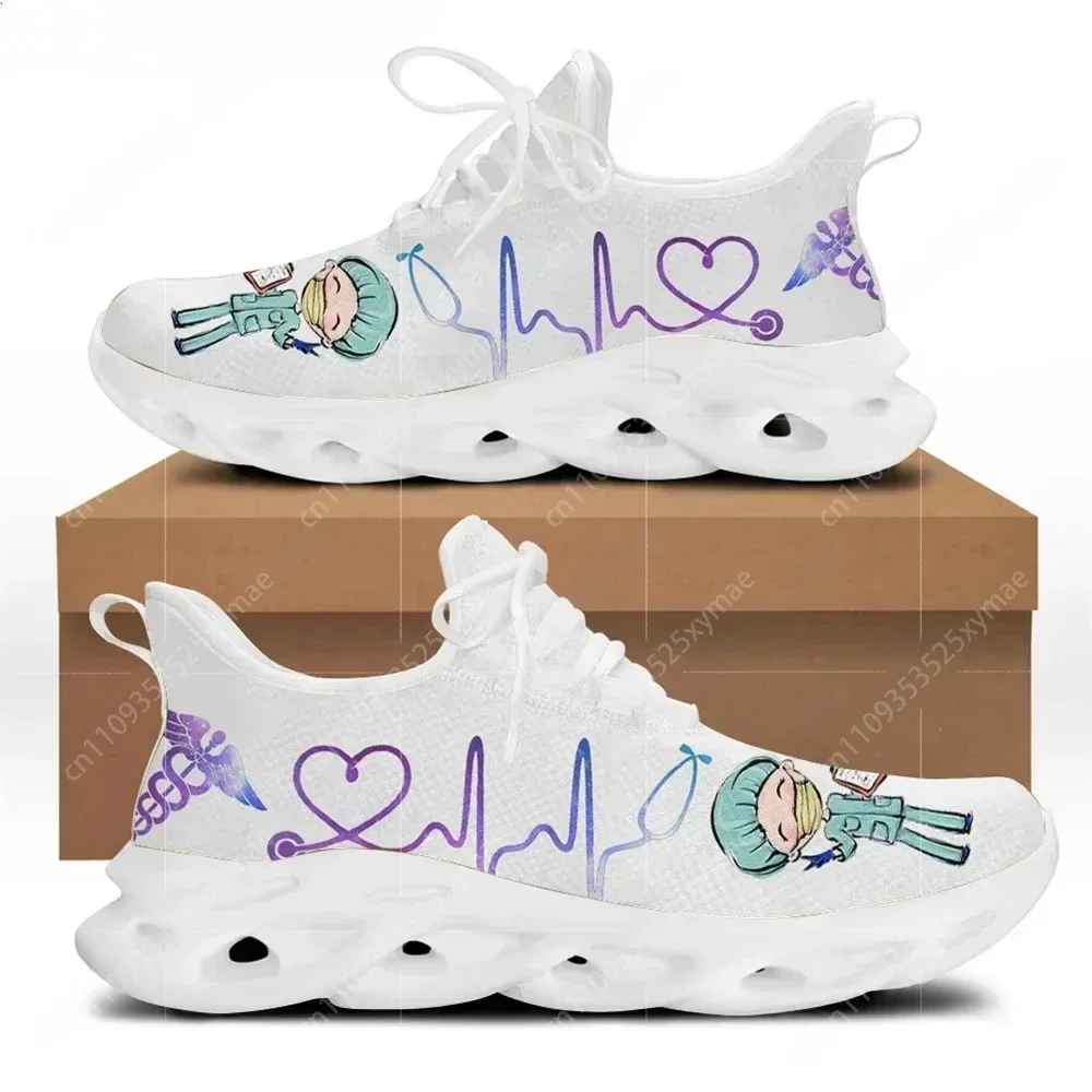 Women White Nursing Shoes Cute Cartoon Nurse Doctor Healthcare Brand Design Ladies Mesh Flats Sneakers Zapatillas view 3