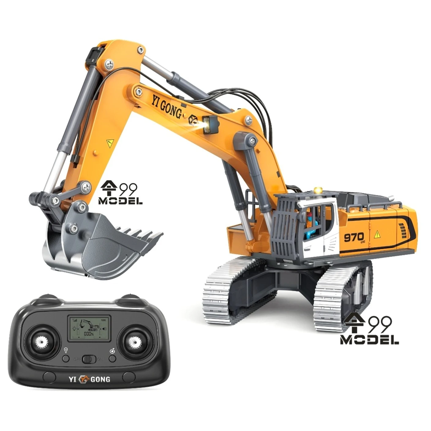 970 RC 미니 굴삭기 1/50 스케일 전동 굴삭기 시뮬레이션 모델 데스크탑 RC 굴삭기 조명 시스템 포함 RC 자동차 장난감 선물