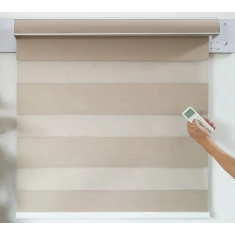 American Hotel Project Use Anti-UV Blackout Solar Motorized Zebra Window Shades Blackout Automatic Double Roller Blinds