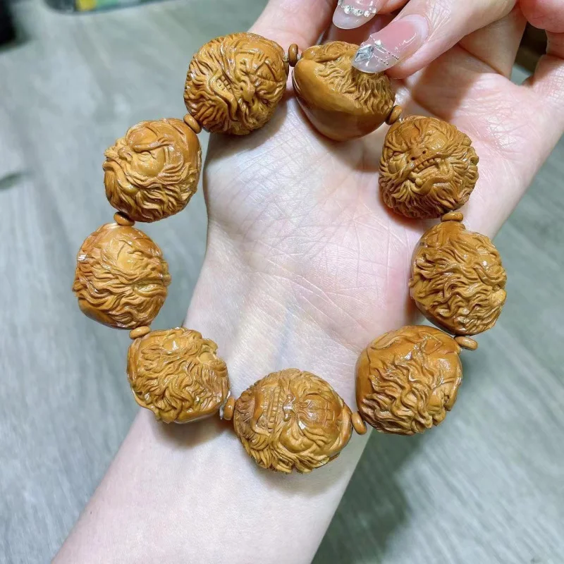 New Boutique Large Carving Shenglong Olive Nut Single Circle Bracelet Handmade Fashion Accessories