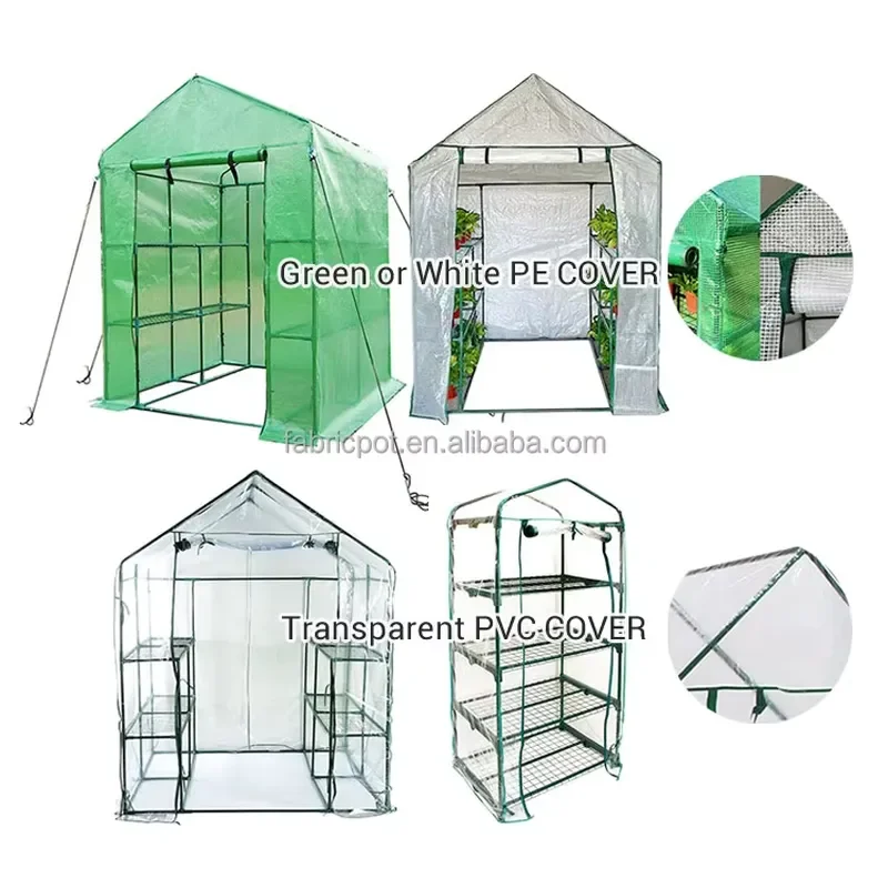 Portable 3-Tier Mini Greenhouse with PE Cover and Roll-Up Zipper Door for Plants