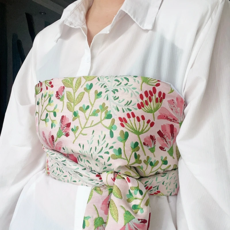 Japanese Haori Kimono Yukata Obi Belt Dress Decor Brocade Jacquard Fabric Waistband Shirt Dress Decor Chest Wrapped Cummerbunds