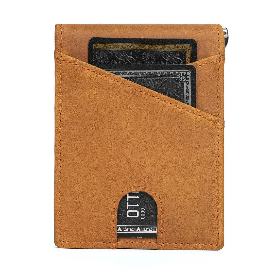 Cowhide wallet RFID anti-degaussing genuine leather men's men's wallet short first-layer leather clip card bag