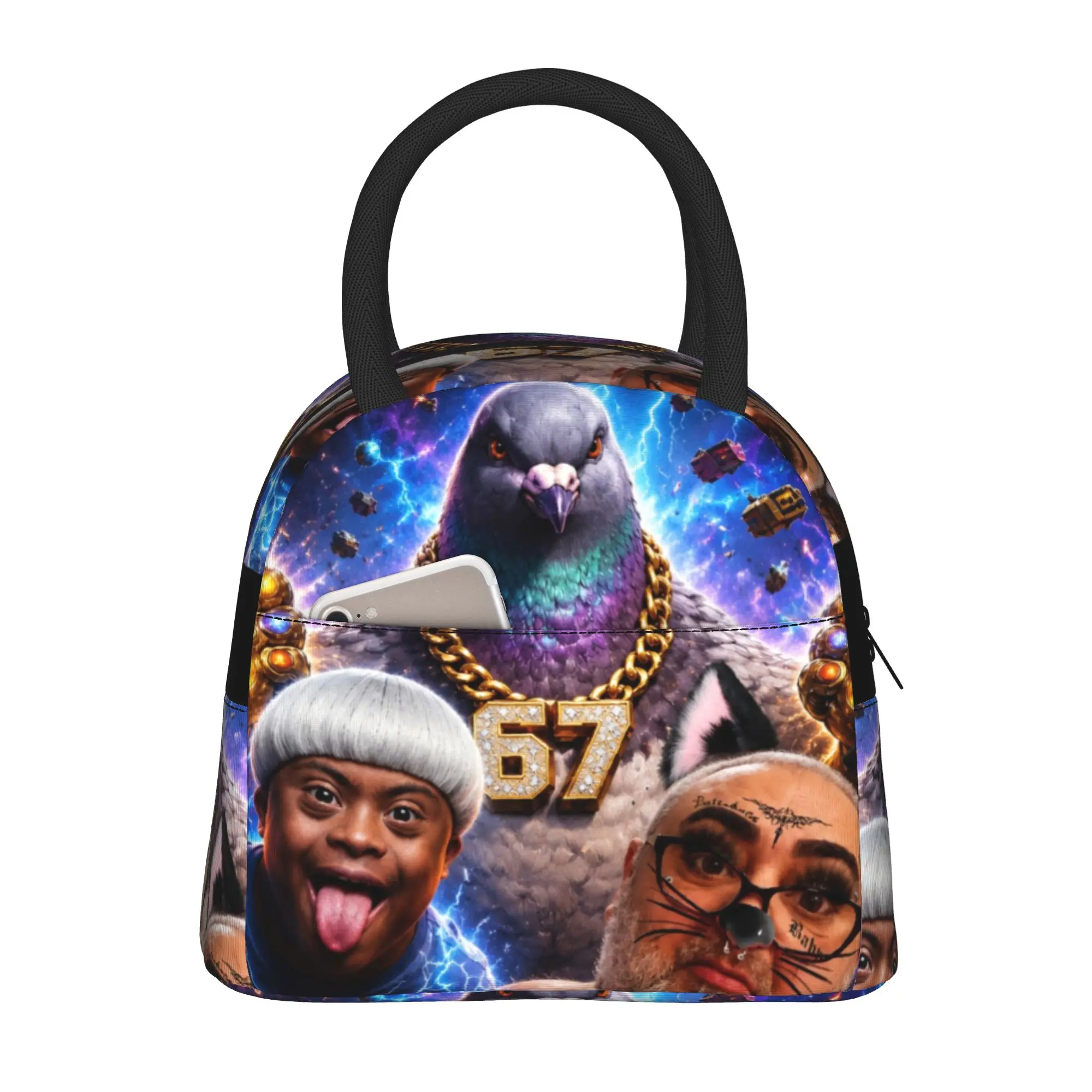 Back to school season  Meal Bag Space Funny Character Collage Art Washable Super Quality Portable Food Organizer Lunch Bag