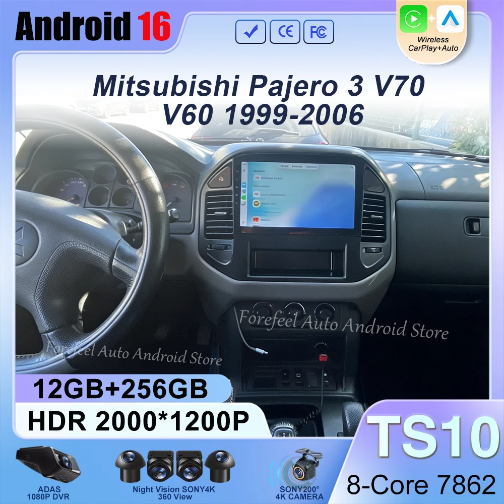 Wireless Android Head Unit For Mitsubishi Pajero 3 V70 V60 1999-2006 Car Auto Radio Carplay Multimedia GPS Navigation No 2din 4G
