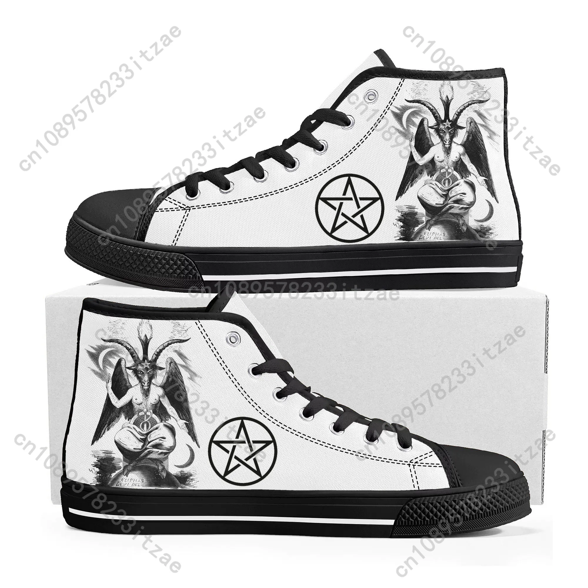 Pentagram Baphomet Satan Satanic Goth Gothic Goat High Top Sneakers Mens Womens Teenager Canvas Sneaker Casual Customize Shoe