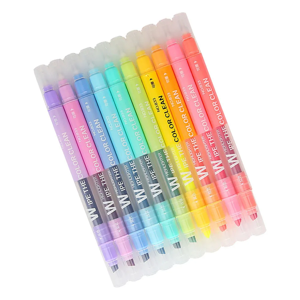 

10Pcs Double Head Erasable Highlighter Marker Pens Colorful Mild Color Pens for Students Note Taking Drawing Highlighter Pen