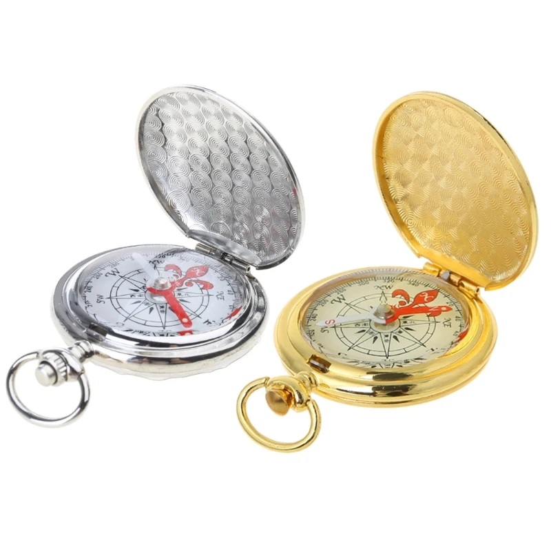 Y1UB Multifunction Camping Hiking Portable Pocket Watch Flip-Open Compass Outdoor Navigation Tools - Gold Silver