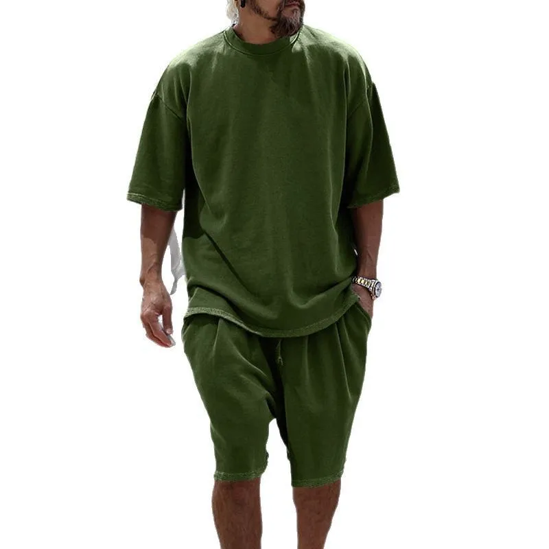 Popular Summer Suit Men's Solid Color Round Neck T-shirt Short-sleeved Shorts Loose Sportswear
