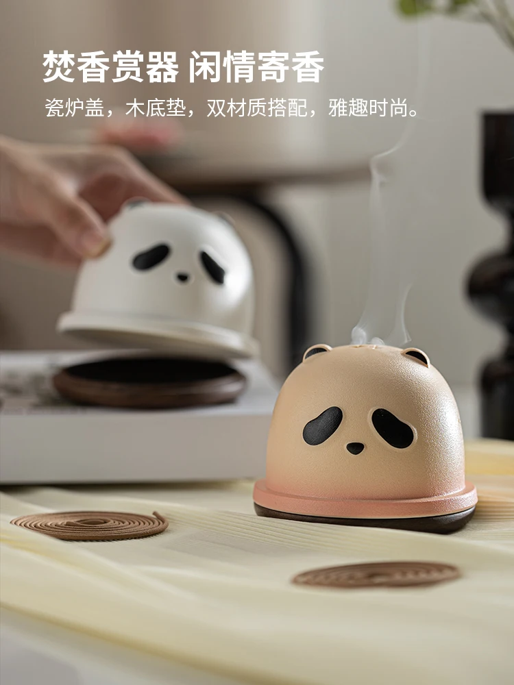 Panda incense burner home indoor ceramic agarwood sandalwood  with lid  creative knick-knack