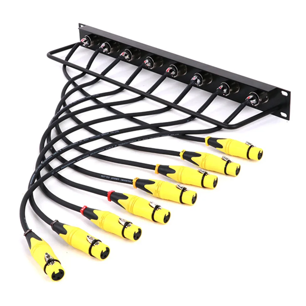 8-Way 1U Cabinet XLR Jumper Rack,8-Hole D Type 6.35mm TRS Female Socket to 3Pin Female XLR Audio Extension Shielded Cable