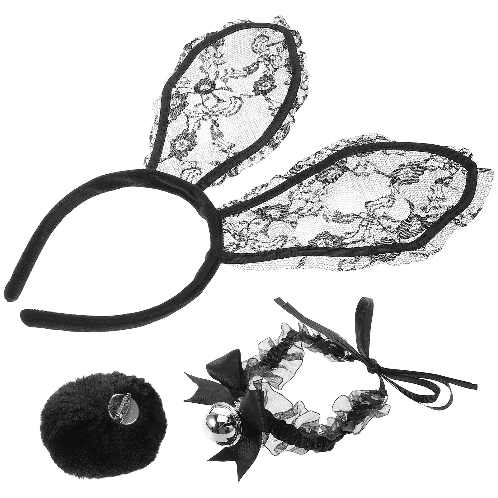 

Black Lace Bunny Ears Headband Rabbit Collar Round Tail Easter Party Halloween Bunny Costume Accessories Women Cosplay
