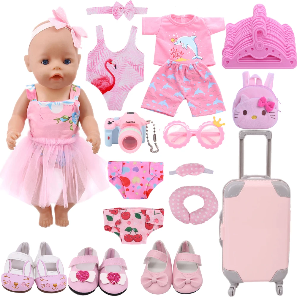 Clothes For New Born Baby Cat Kitty Bag Pink Dresses Shoes For 18 Inch&43 Cm &Reborn Doll  Accessories For Girl's Birthday Gifts