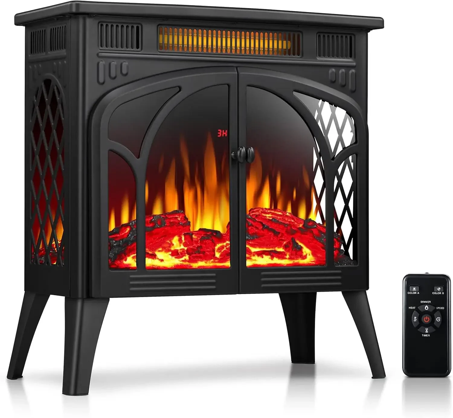 Electric Fireplace Heater, 1500W Infrared Fireplace Stove w/ 3D Realistic Flame, 5100BTU Freestanding Electric Stove Heat