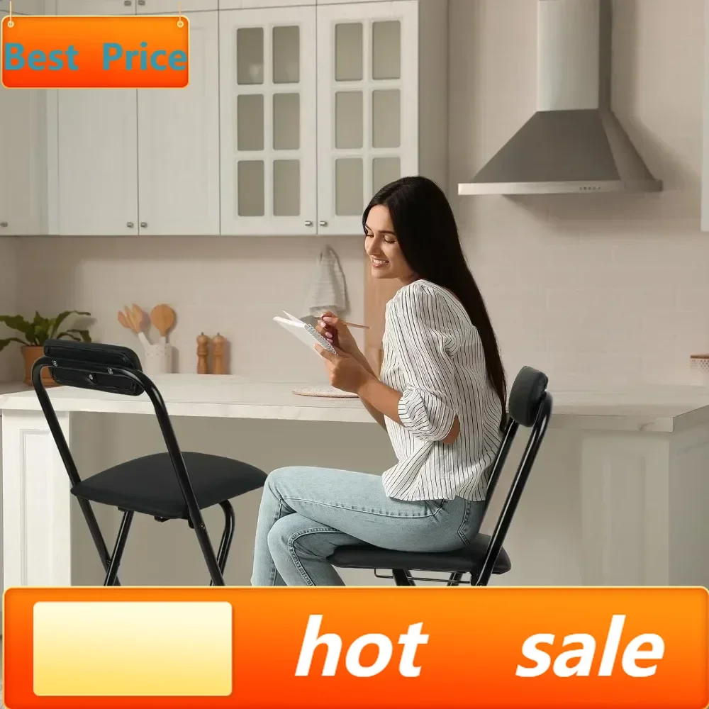 

Hot salesCustomizable 2 Pcs Folding Bar Stool with Backrest, Tall Foldable Stool Chair Portable High Folding Bar Chair Counter H