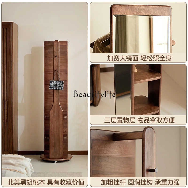 علاقة معلقة مرآة كاملة الطول دوارة من خشب الجوز الأسود في أمريكا الشمالية، مرآة كاملة الطول من الخشب الصلب المنزلي المتكامل
