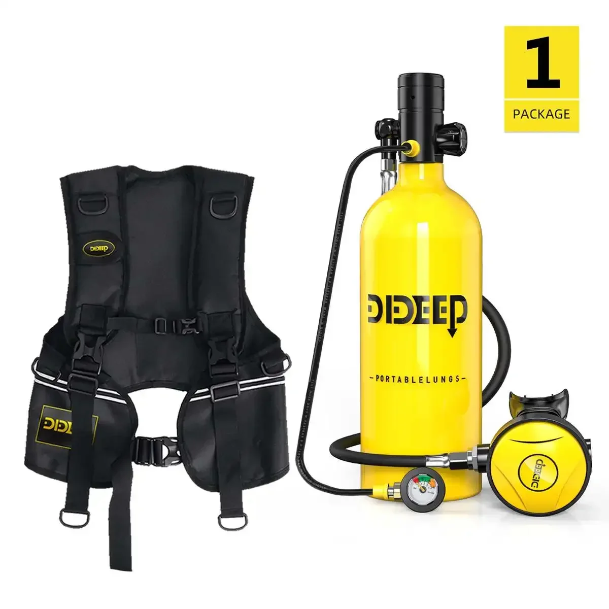 

2L Scuba Diving Tank+Upgrade Pressure Gauge+Diving Vest Bag Oxygen Cylinder Tank Set Snorkeling Equipment New