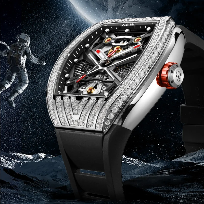 Carnival Brand IW High-End Series Sports Men Mechanical Watch Rubber Strap 50M Waterproof Tonneau Dial Skeleton Luxury Watches