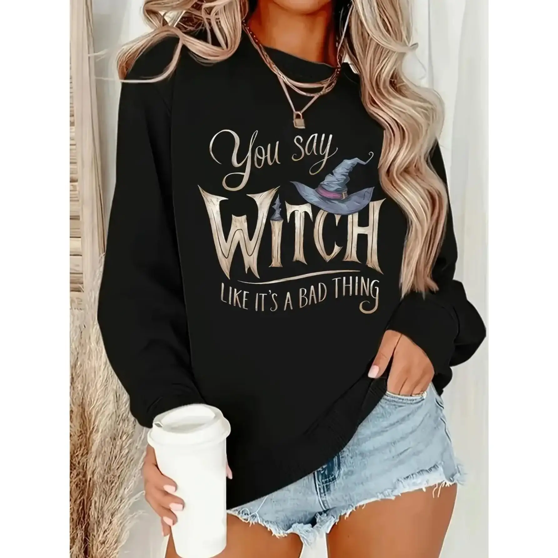 

Funny Witch Sweatshirt "You Say Witch" Halloween Crewneck Pullover for Spooky Season Holiday Party Gifts