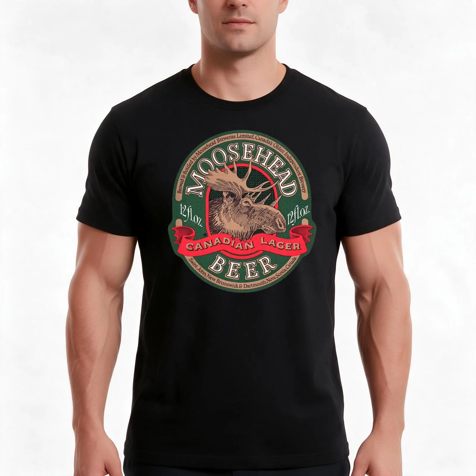 MOOSEHEAD Canadian Lager label T-Shirt, Summer Casual Cotton Tee, Oversized Streetwear Tops, Vintage Graphic Print, 100% Cotton