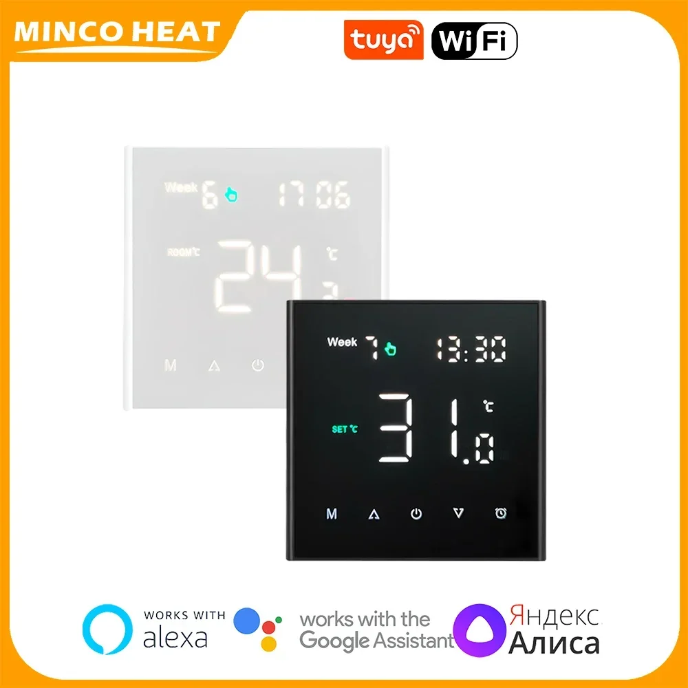 Minco Heat 스마트 투야 와이파이 온도조절기, 바닥, 물, 가스 보일러용, 알렉사 구글 홈 투야, 매트 텍스처, 3A, 16A, 신제품 