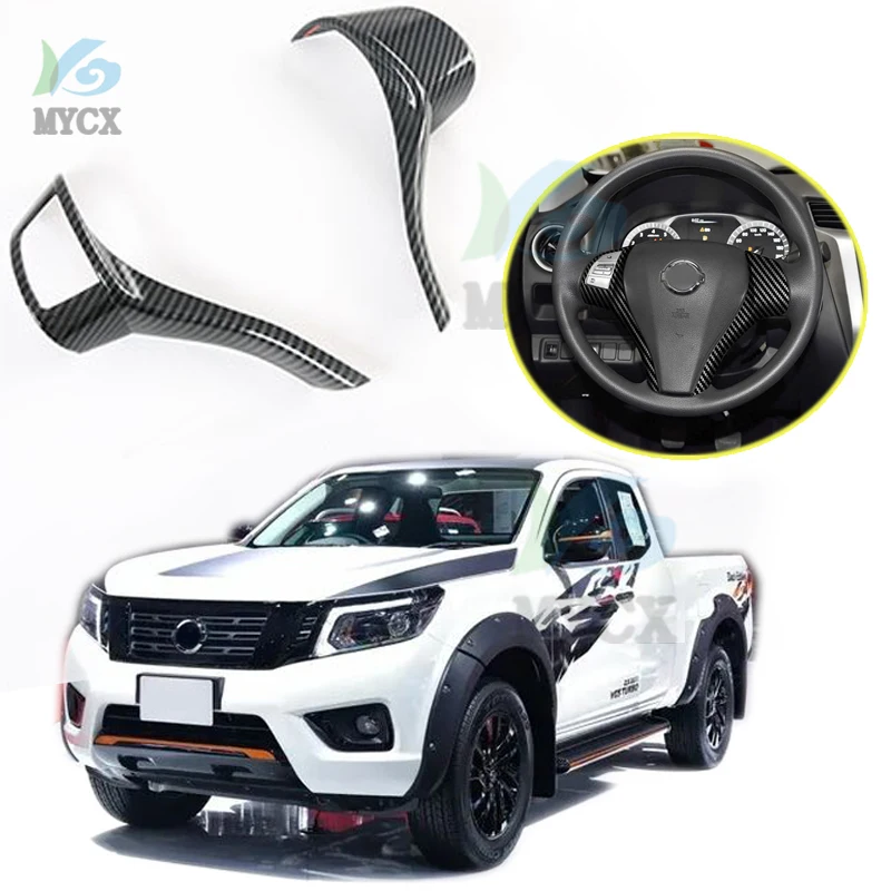 ACCESSORIES 2PC FIT For Nissan Navara NP300 ST 2019 2020 2021 2022 CHROME STEERING WHEEL PANEL COVER BADGE INSERT TRIM ACCENT