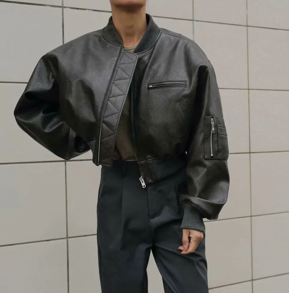 LIBIELIY Padded Leather Jacket Autumn-Winter New Fashion Spice Girl Style Short Chunky Texture Women's Jacket Motorcycle Leather