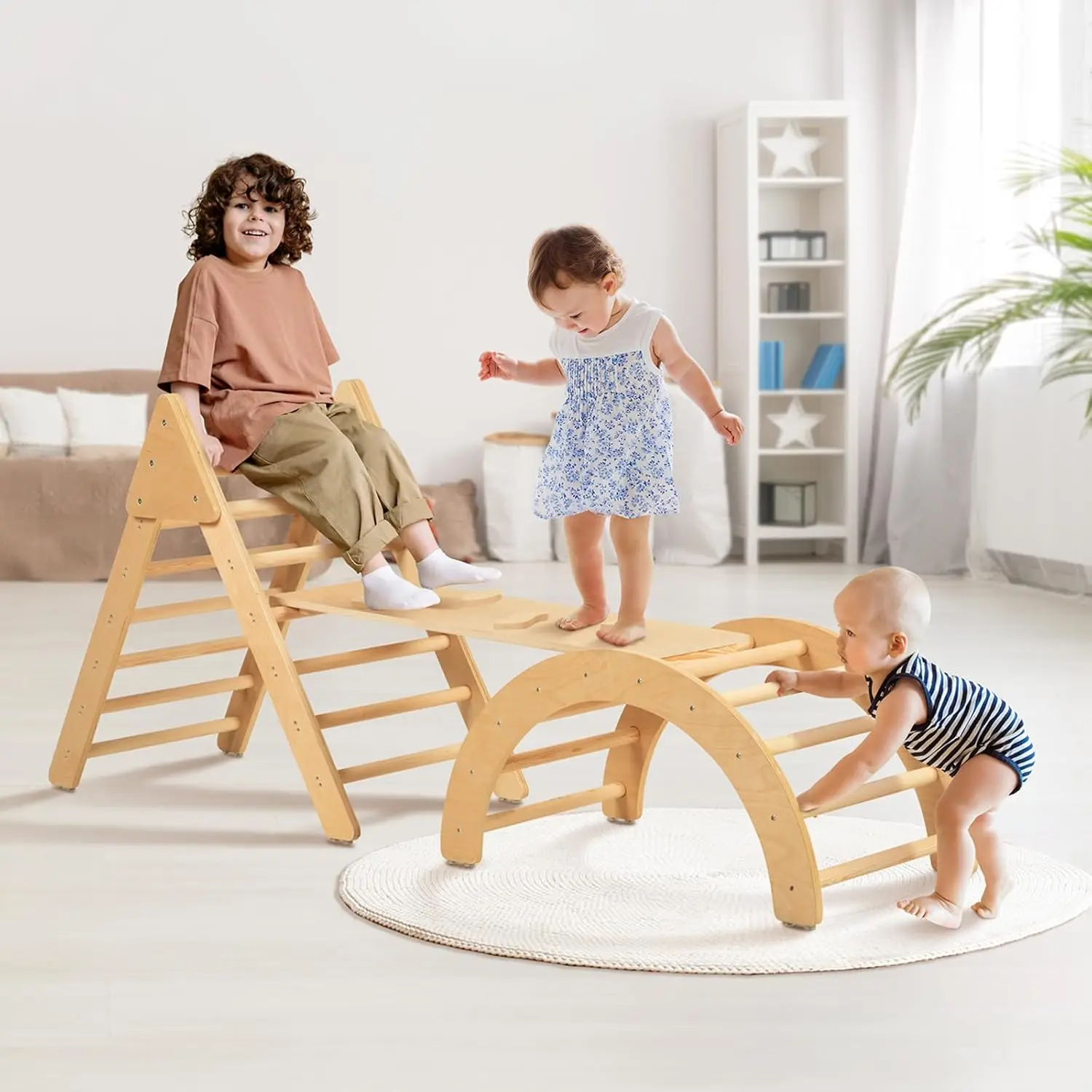 Set triangolo da arrampicata 3 in 1 Pikler, Set da arrampicata Montessori adatto per i più piccoli ai pre-scolapiatti